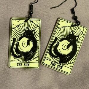 The Sun Cat Tarot Earrings - Black on Cream